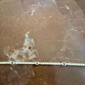 Gold over Sterling Silver Anklet with Blue Cubic Zirconia Evil Eye Stations